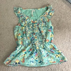 Small, LC Lauren Conrad, Blue Floral Sleeveless Blouse